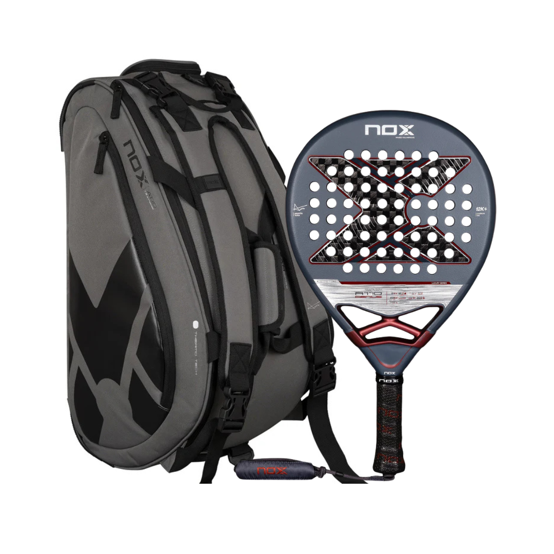 NOX AT10 Genius 12K Padel Racket and NOX AT10 Team Grey/Black Padel Bag