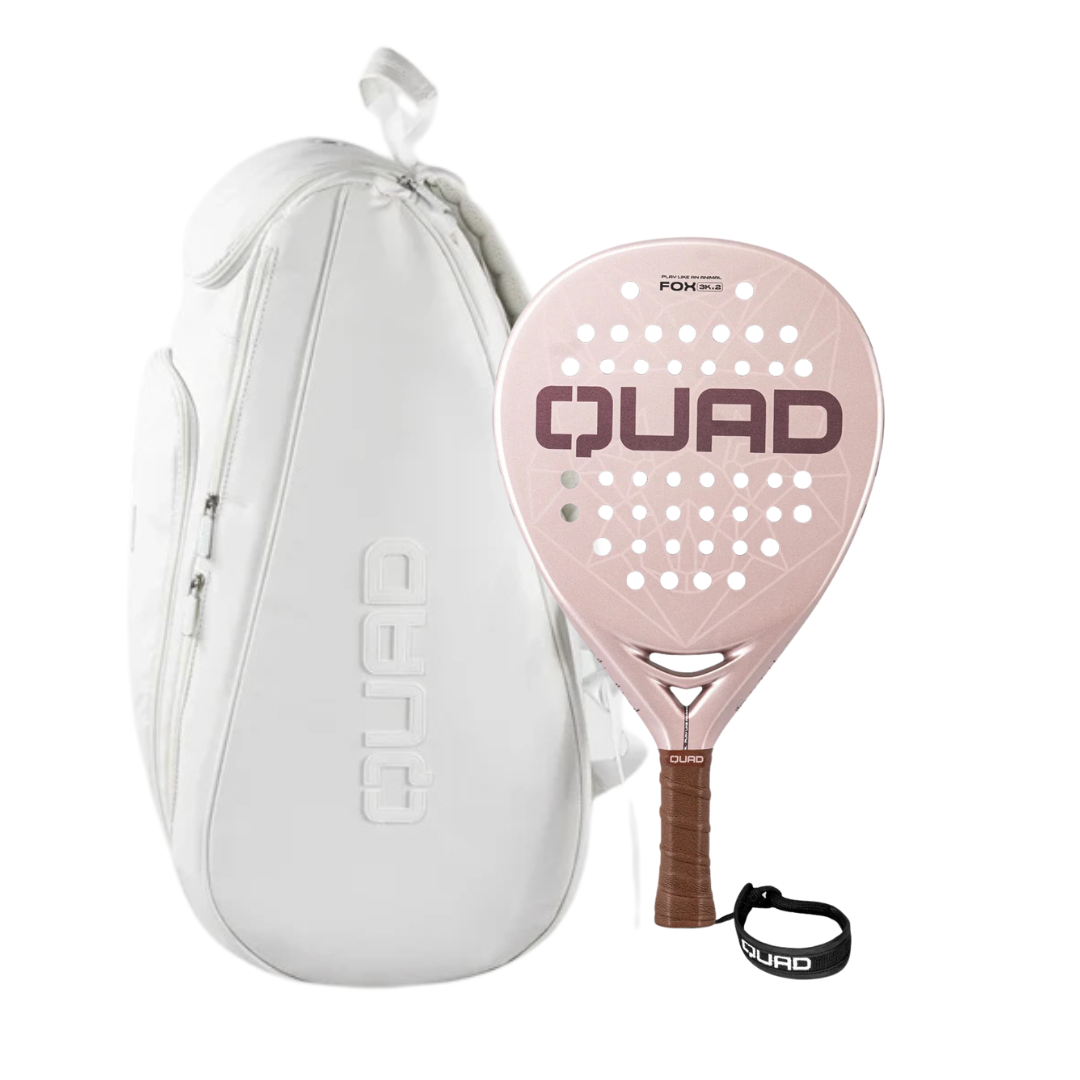 QUAD Fox Padel Racket and QUAD White Leather Padel Racket Bag